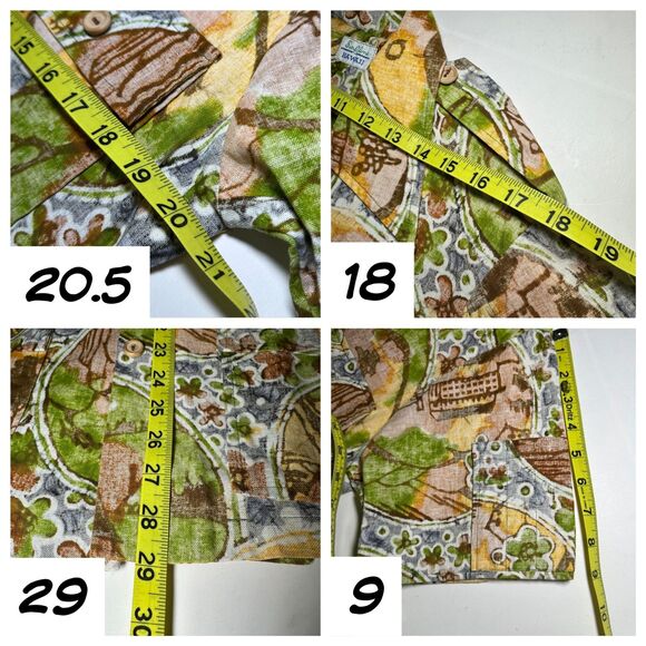 True Vintage 60s Surfline Barkcloth Hawaiian Shirt Sz M w Flap Pockets, Epaulets - Picture 14 of 14